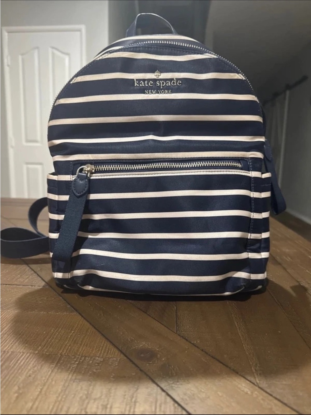 kate spade Navy and White Striped Mini Backpack